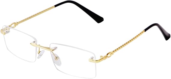 JUDOO Fashion Rimless Rectangle Glasses for Men Women With Clear Lens | Retro Designer Y2K Frameless Sunglasses