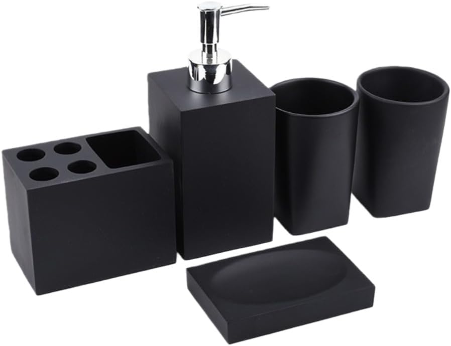 BtcFu Marble Style Bathroom Set, 5-Piece Set, Resin, Hygienic Cleaning Set, Hotel Bathroom Accessories Set, Lavatory Decor Accessories, Marble Pattern Design, Fashionable Bathroom Set, Toothbrush