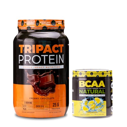 Nutrology TRIPACT Protein Powder, 7-in-1 Meal Replacement Shake, Creamy Chocolate 40 Servings BCAA Natural, Plant Based BCAA Powder, Lemonade Flavor 30 Servings
