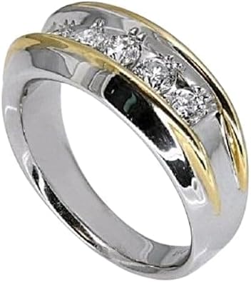 Finecreation_usa-1.20 Ct Round Cut Lab Created White Diamond Half Eternity Men's Wedding Band Ring, 14K Two Tone Gold Finish