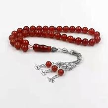 Tasbih Natural Red agates Stone Gemstones misbaha Muslim Adha eid Gift Islamic Accessories 33 Beads Bracelet Rosary Bead on Hand (10mmx66beads, red Agate)