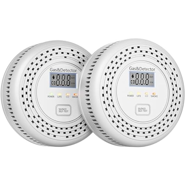 2-Pack Smoke Detector Carbon Monoxide Detector Combo,Combination Smoke and Carbon Monoxide Detector with Display,Essential CO Alarm with Battery