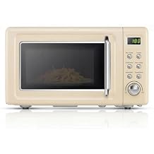 ARLIME Retro Microwave 0.7Cu.ft, 700 Watt Countertop Microwave with 5 Micro Power Defrost & Auto Cooking Function, LED Display, Child Lock, Small Microwave for Kitchen, RV, Dorm White