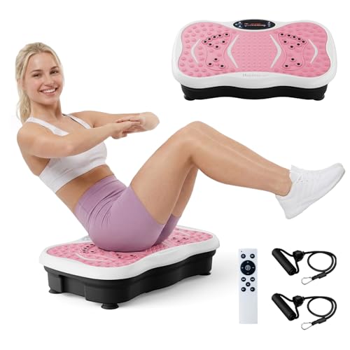 Vibration Plate Exercise Machine for Lymphatic Drainage, 180 Speeds Vibrating Fitness Platform for Full Body Workout and Weight Loss, 300 Lbs Capacity with Resistance Bands and Bluetooth for Women Men