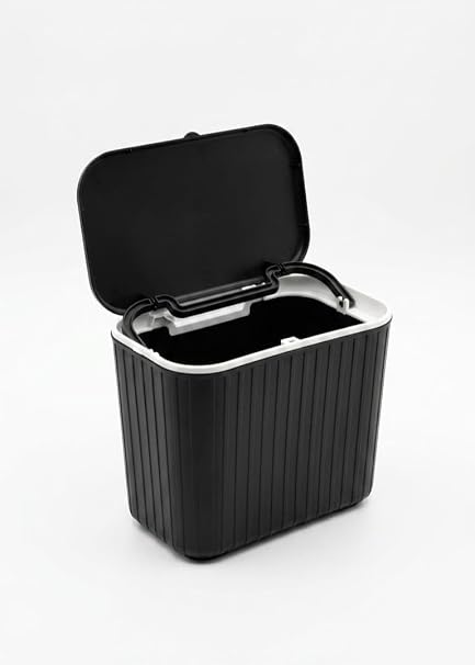 Tezgah Üstü Kapaklı Mutfak Çöp Kovası 15 Litre - 30x25x16 cm Dolap Kapak Tipi Askılı Çöp Kutusu, Plastik Kompost Ve Organik Atık Kovası (SİYAH)