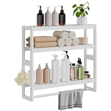 RRX Bathroom Shelf Storage Organizer, Bathroom Shelf 3-Tier Adjustable Layer Bamboo Organizer with Bar,Hanging, Freestanding Over Toilet Utility Shelves,White
