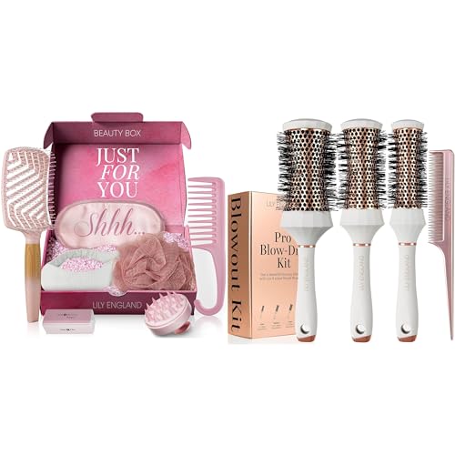 Spa Beauty and Styling Bundle with 7-Piece Self-Care Kit and Luxury Barrel Brushes Ultimate Set for Relaxation, Skincare, and Professional Hair Styling at Home