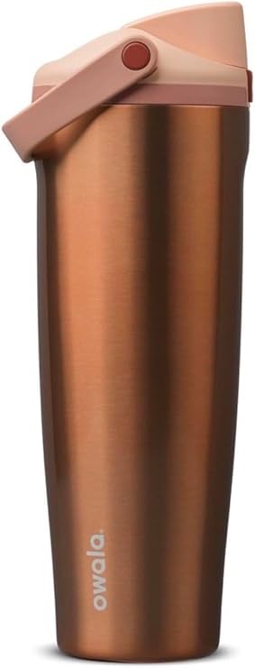 Owala FreeSip Stainless Steel Water Bottle, Copper, 30 fl oz, with Built-In Straw (Rose Gold)