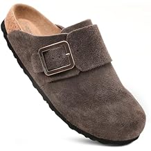 AEROTHOTIC Genuine Leather Clogs for Women with Arch Support Memory Foam Cork Footbed Indoor and Outdoor Adjustable Buckle Potato Shoes Comfortable Mules