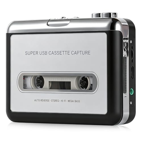 Cassette Tape Player, Portable Cassette Tape Recorder, Cassette to MP3 Converter with Software, Compatible with Laptops and Personal Computers, USBAA Battery Powered