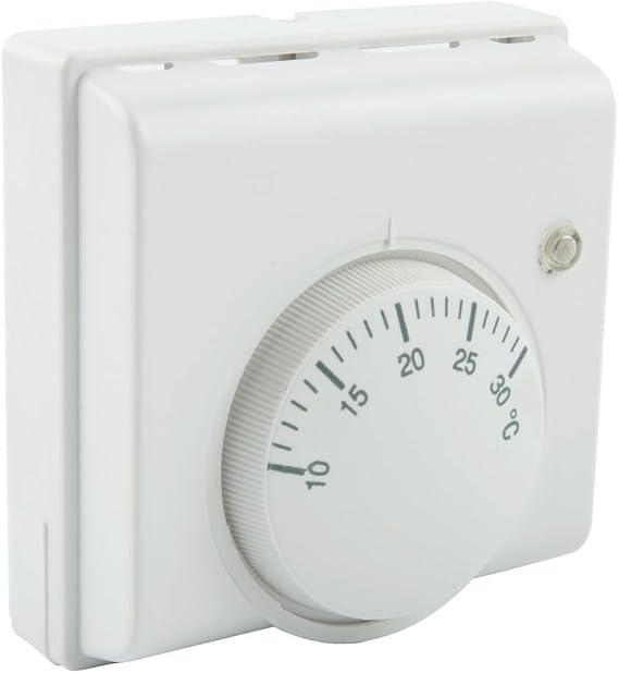 Mechanical Room Thermostat with ON/OFF Switch, 220V AC Non-Programmable Temperature Controller, Adjustable 10–30°C for Floor Heating and for Combination or Standard Boilers