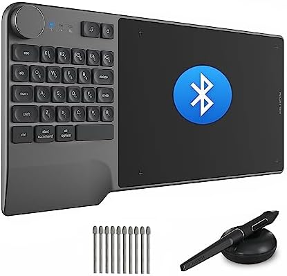 HUION Inspiroy Keydial KD200 Wireless Drawing Tablet, Bluetooth Graphic Tablet with Keyboard Dial 5 Customized Keys Battery-Free Pen with 10pcs Felt Pen Nibs, Art Tablet Work with Windows,Mac,Android