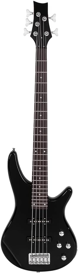 Exquisite Stylish GIB Electric 5 String Bass Guitar Full Size Bag Strap Pick Connector Wrench Tool (Black)