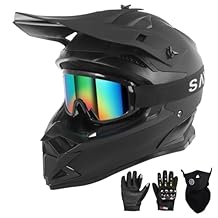 SPARK Adult Motocross Helmet Dirt Bike Helmets Full Face Motorcycle Off-Road Mountain E-Bike BMX MX ATV Helmet (with Gloves Goggles Mask) 4Pcs Set, DOT Certified