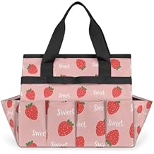 Garden Tool Bag Strawberry Plant Design Gardening Tool Organizer Storage Tote Bags with 10 Pockets for Women Men Hand Tool Kit Holder with Handle, Tools Not Included