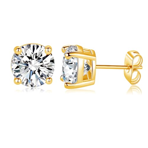 MDFUN 18K WhiteYellow Gold Plated Stud Earrings for Men Women 4 Prong Graduated Round Clear Cubic Zirconia Hypoallergenic Earrings Set 3-8MM