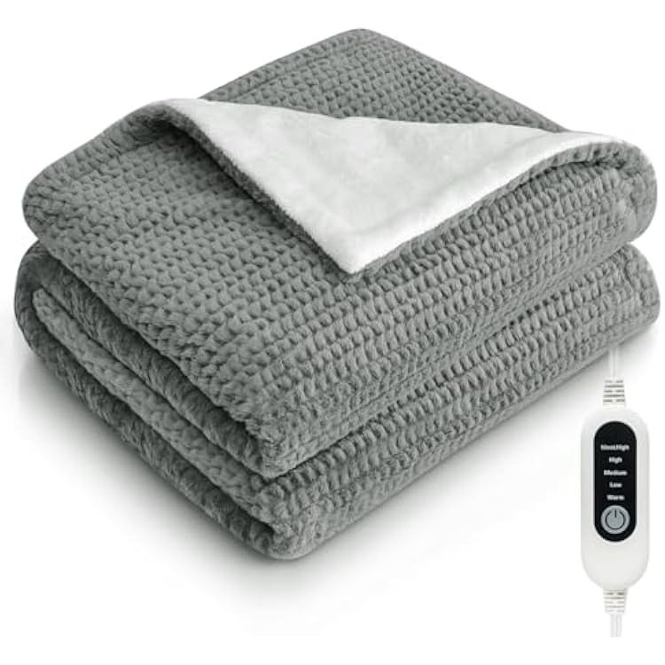 Heated Blanket 50x60 Electric Throw Blanket with 5 Heat Settings, 10H Auto-Off, Soft Wave Fleece for Couch, Bed & Office, ETL Certified