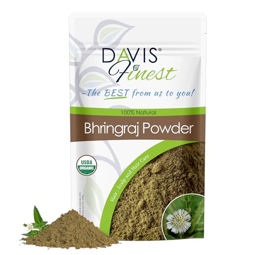 Davis Finest Bhringraj Powder for Hair Growth, Eclipta Alba Essential Natural Anti Hair Loss Treatment Mask for Damaged Thinning Hair, Longer Stronger Thicker Fuller Shining Hair 100g