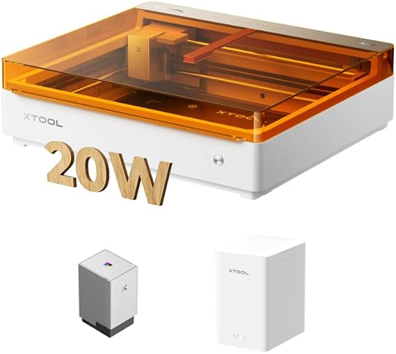 xTool M2 20W Color Craft Engraver and Cutter Bundle with Desktop Smoke Air Purifier and Smoke Purifier Adapter, Full-Color CMYK Inkjet Printer, Built-in Dual Cameras, Class 1 Enclosed Safe