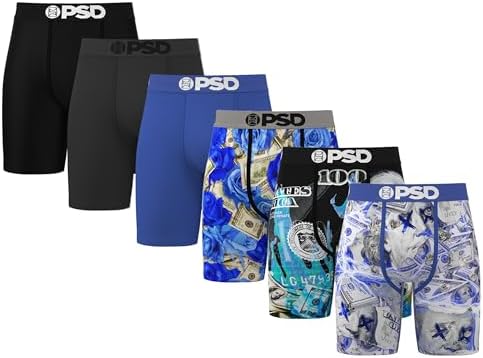 PSD Underwear Mens Boxer Briefs - 6 Pack Boxer Briefs, Standard Length, Soft & Breathable Boxer Briefs for Men