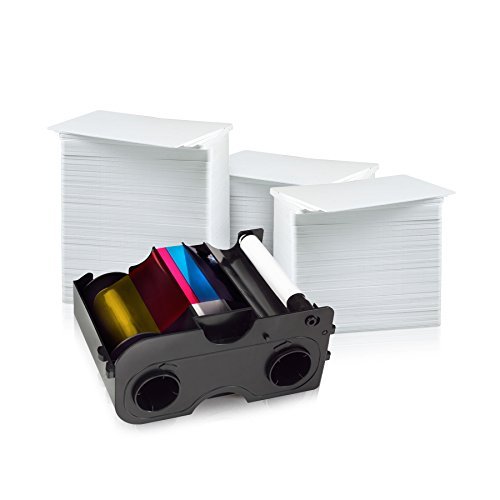 AlphaCard Fargo 500 Print YMCKO Ribbon 45200 and 500 Premium Blank PVC ID Cards Bundle