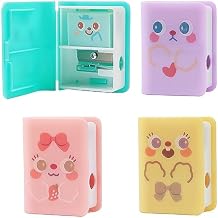 Comimark 4 pcs Dual Purpose Book Pencil Sharpener Eraser, Cute Cartoon Student Eraser Pencil Sharpener