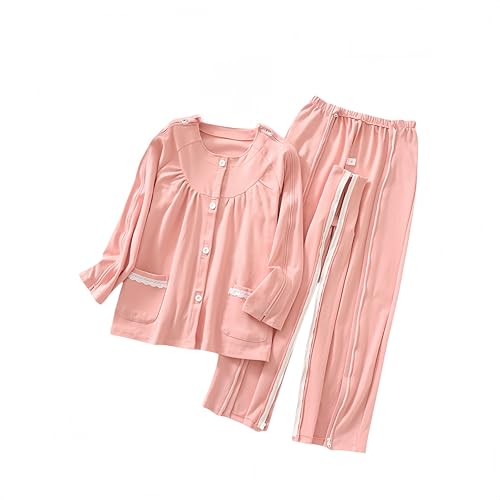Aylashine Bedridden Patient Clothing,Tear Away Suit, Fully Open Adaptive Chemo Clothing,Four Seasons,For Women Pink L