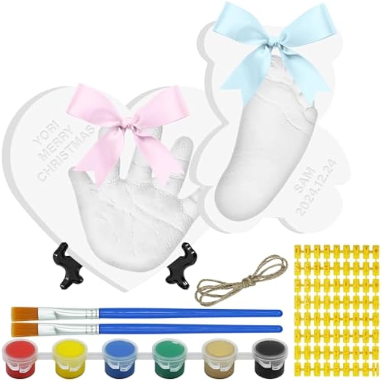 Baby Handprint Footprint Keepsake Ornament Kit, Personalized Baby Foot Printing Kit for Newborn Clay Impression Handmade DIY Imagination to Create