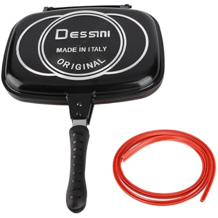 Double Sided Frying Pan Nonstick Dessini Double Side Pressure Cooking Grill Pan Antiburn Handle Portable Aluminum Frying Pan Sandwich Baking Kitchen Supplies Pot 32Cm 12.6In