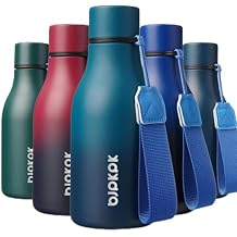 BJPKPK Insulated Water Bottles, 12oz Stainless Steel Metal Water Bottle with Strap, BPA Free Leak Proof Jugs, Mugs, Flasks, Reusable Thermal Flasks for Sports & Travel, Sea