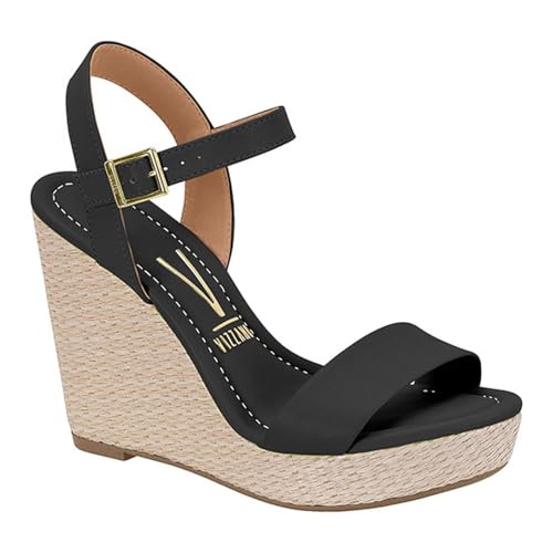 Vizzano Sandalia casual de plataforma de cuna con tira en T Card con punta abierta, correa al tobillo para mujer