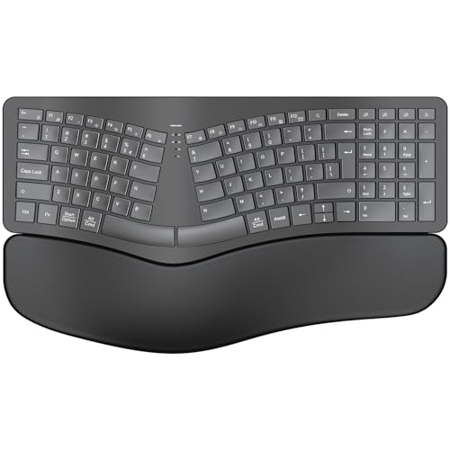 MOKURU Wireless Ergonomic Keyboard, Split Keyboard with Wrist Rest, Full Size 2.4G BT Computer Keyboard, Compatible with Windows, Mac OS, PC ComputerLaptop Black