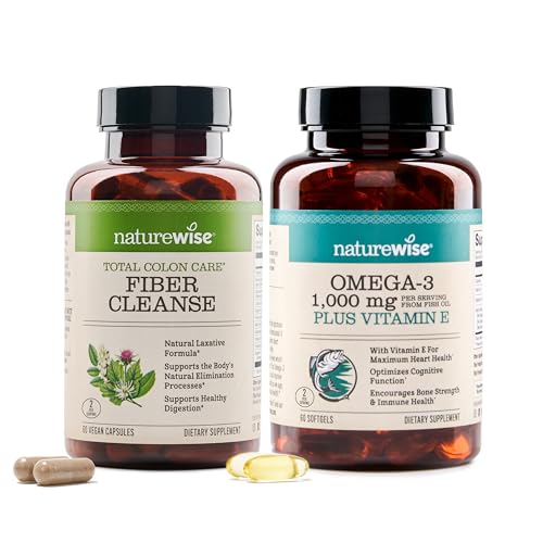 NatureWise Total Colon Care Fiber Cleanse and Omega 3 Fish Oil Capsules [60 Count Each]