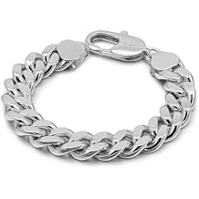 Dankadi Italian Men 925 Sterling Silver Bracelet 8-10-12MM Solid Miami Cuban Link Curb Chain 7" 7.5" 8" 8.5" 9" 9.5" 10" Bangle Man Jewelry Gift (Silver 12MM Smooth, 7 inch)