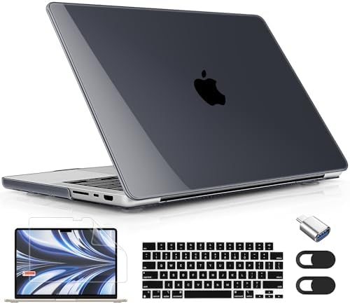 Case for MacBook Pro 14 Inch 2025-2021 Release, Models M5 A3434 A3112 M4 A3112 A3401 A3185 M3 A2918 A2992 M2 A2779 M1 A2442, Plastic Hard Shell Case with Keyboard Cover, Crystal Black