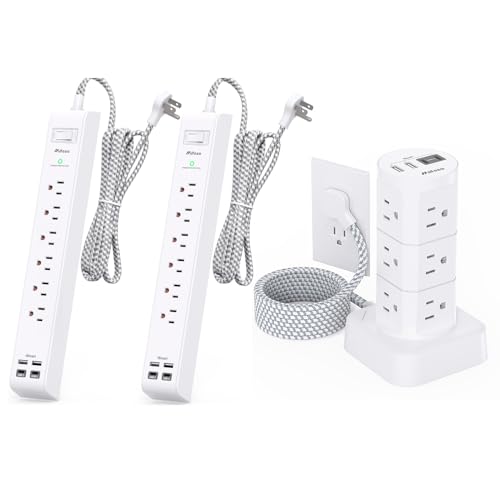 Surge Protector Power Strip Tower  2 Pack Extension Cord with Multiple Outlets