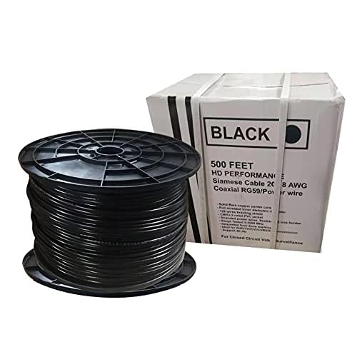 Security RG-59 Siamese Combo Coaxial Cable 500 Feet, 20 AWG RG59  182 18AWG Power for CCTV Security Camera Wire Black