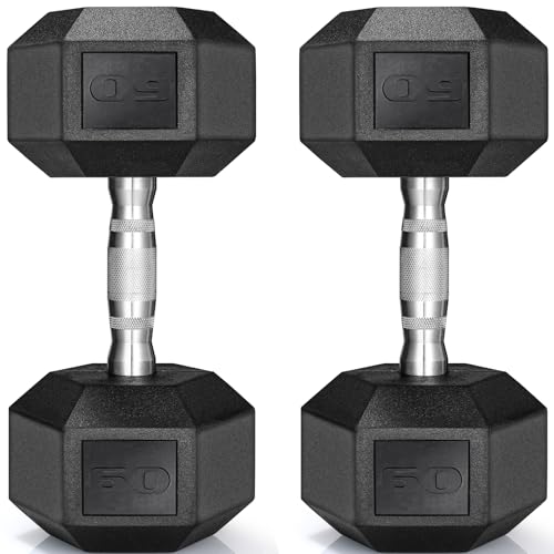 LIFERUN Dumbbells Rubber Coated Cast Iron Hex Black Dumbbell 30-85lb Free Weights Dumbbell Set of 2
