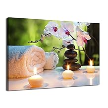 HPUXSYIO Canvas Print Wall Art Massage Stones, Candles & Orchid Flowers Floral Botanical Photography Realism Wall Decor for Living Room, Bedroom, Office (Framed - Ready to Hang,8x12inch)