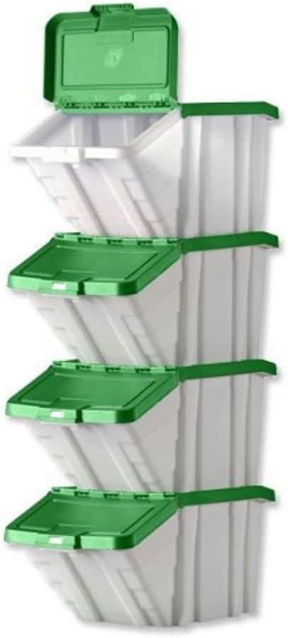 Barton Storage Container Bin 50L 30kg Load W390xD630xH340mm White and Green Lid Ref 052104/4 [Pack of 4]