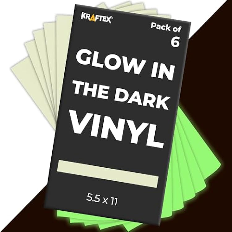 Glow in Dark Vinyl - 6 pk Adhesive Sheets [5.5x12 Inch]. Permanent Vinyl Paper and Cricut Sheets - Spooky Halloween Glow in The Dark Paper with Permanent Adhesive