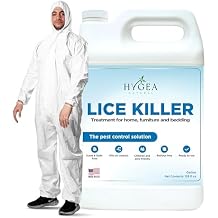 Hygea Natural Lice Spray for Home, Furniture, Bedding 128oz, Natural Treatment for Head Lice - Family Friendly and pet Safe + Disposable Coveralls to Protect Clothing (3X-Large) Bundle