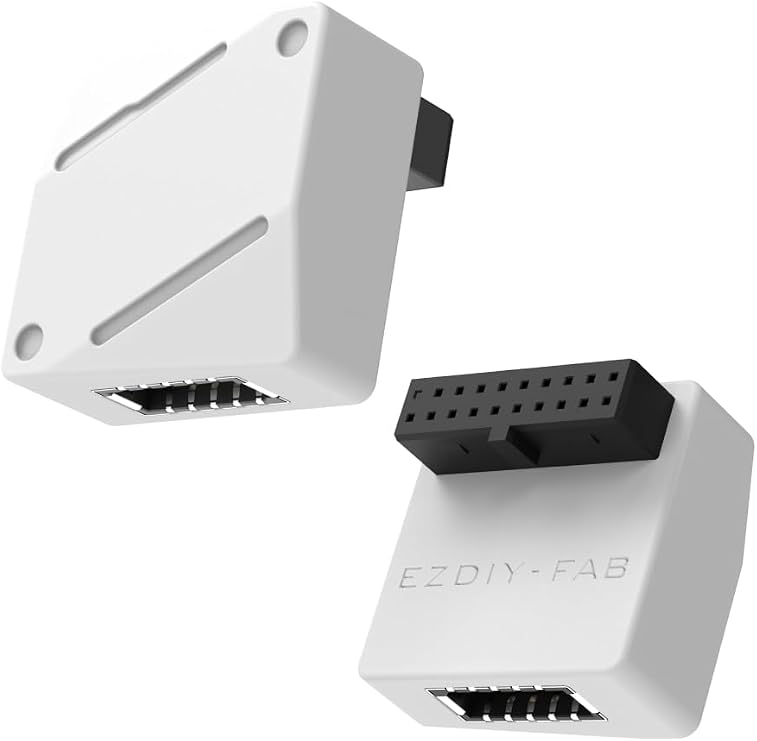 EZDIY-FAB USB 3.2 Gen 1/USB 3.0 Front Panel Header 19-Pin to Type-E 90 Degree Adapter, Motherboard Internal Header Adapter Converter-White-RVS