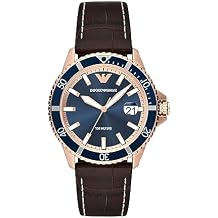 Emporio Armani Men's Three-Hand Date Brown Leather Band Watch (Model: AR11556)
