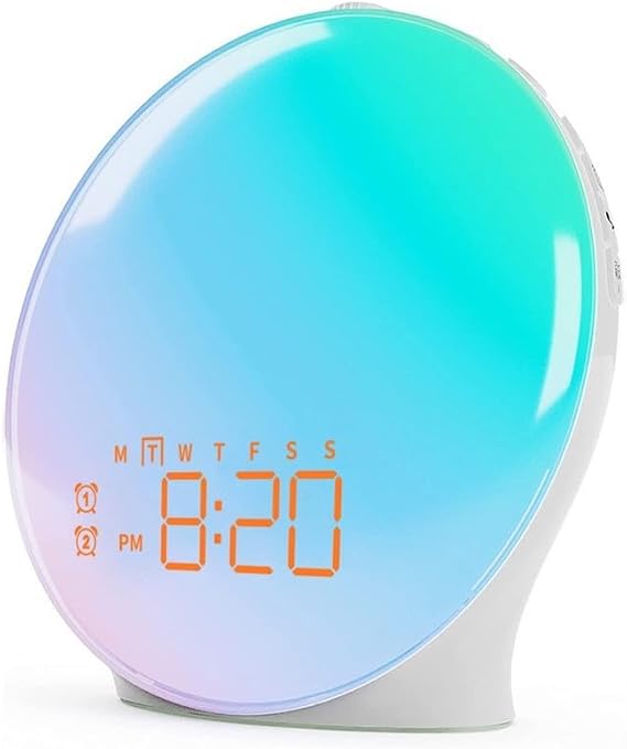 Sunrise Alarm Clock, for Wake Up Light, with Sunrise/Sunset Simulation, Dual Alarm, 18 Colorful Nightlight, Built-in Sleep Timer, for Bedroom(smart)