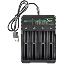 18650 Battery Charger, 4-Bay USB Battery Charge with Smart LED Display Fast Charge for Rechargeable Batteries 3.7V Li-ion TR IMR 10440 14500 16650 18650 16340(RCR123)