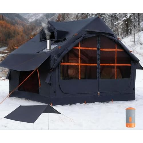 Inflatable Camping Tent,2468 Person Glamping Inflatable Tents with Awning, Quick Setup Blow Up Tents with Pump, Waterproof Oxford Inflatable House for Camping, Air Glamping Hot Tents for Adult