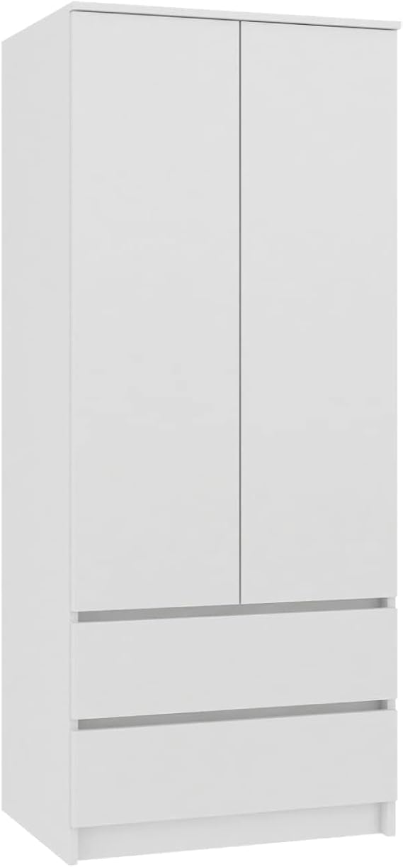 WHATSIZE ENTERPRISE Wardrobe 2 Doors, Drawers Durable Bedroom Furniture DIY | Bedroom Furniture with Shelf Hanging Rail Large Capacity Storage - White - Doors Push-to-Open 4 Shelves 50x90x180 cm