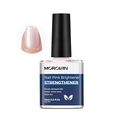 Morovan Nail Strengthener and Growth: Sparkle Pink Nail Hardener Brightener for Damaged Nails, Natural Concealer Air-Dry Lock color, Essential Manicure Care for Women