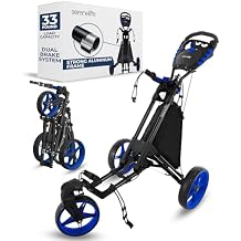 SereneLife Golf Push Pull Cart Lightweight, Foldable, Bag Holder with Adjustable Handle, Caddy Accessories, Compact Folding Golf Trolley for Travel